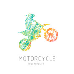 Biker, motorcycle grunge vector silhouette, creative colourful emblem and label