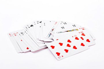 Playing cards on white background. Playing cards isolated on white background.