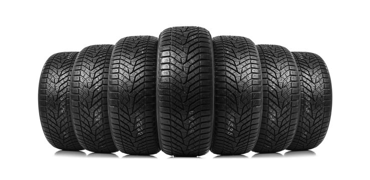 Winter tires on a white background.