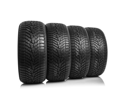 Winter tires on a white background.