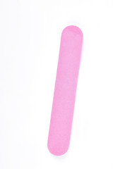 Pink nail file on a white background. Emery board file for manicure isolated on white background.