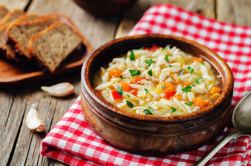 Turkey orzo vegetables soup
