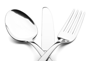 fork, knife, spoon, cutlery on white background, isolated, clipping path