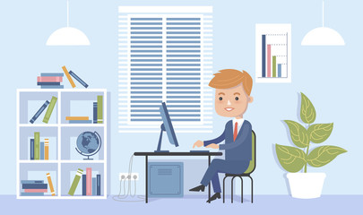 Business man manager in a suit working at his office desk