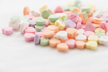 Fototapeta na wymiar Valentine's day candy conversation hearts featuring the phrase My Love