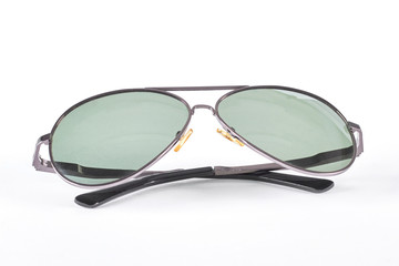 Men sunglasses isolated on white background. Full rim sunglasses silver bamboo frame.