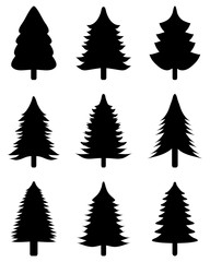 Obraz premium Set of black Christmas trees on a white background