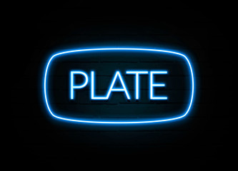 Plate  - colorful Neon Sign on brickwall