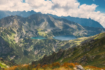 Aerial view of Five lakes valley in High Tatra Mountains, Poland