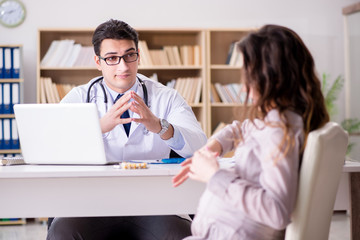 Pregnant woman visiting doctor for consultation