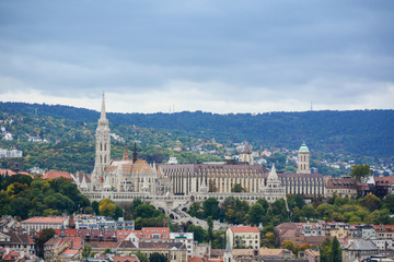 Cityscape of Budapest, Fisherman's Bastion and beautiful hills, Hungary. Old european town