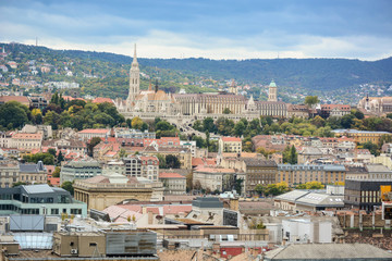 Cityscape of Budapest, Fisherman's Bastion and beautiful hills, Hungary. Old european town