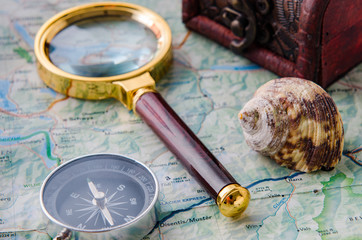 Fototapeta na wymiar Travel concept with compass and map