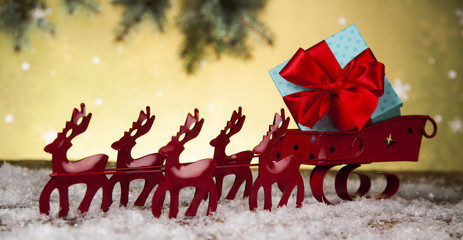 Christmas, Santa sleigh on gift box background

