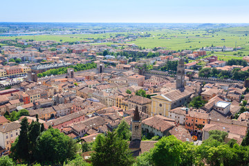 Fototapeta na wymiar Soave town aerial view.Italian landscape