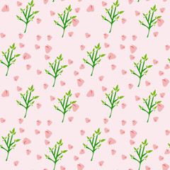 rami verdi e fiori rosa su sfondo rosa