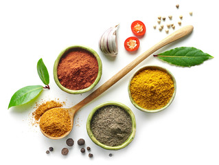 Various spices isolated on white background