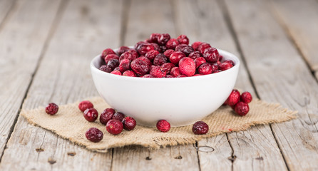 Dried Cranberries (selective focus; detailed close-up shot)