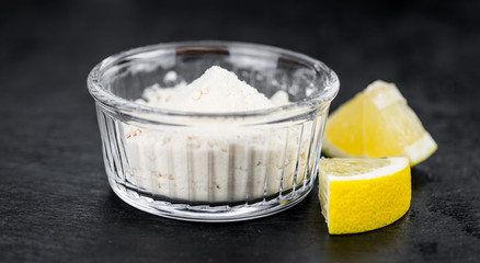 Lemon powder (fresh) as detailed close-up shot, selective focus)