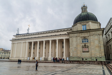 VILNIUS, LITHUANIA - AUGUST 16, 2016: Cathedral Basilica Of St. Stanislaus And St. Vladislav On Cathedral Square in Vilnius, Lithuania.