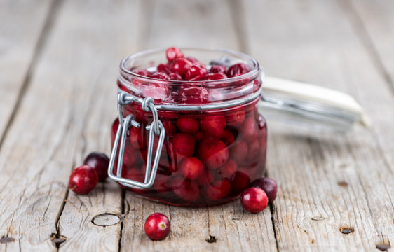 Preserved Cranberries (selective focus; detailed close-up shot)