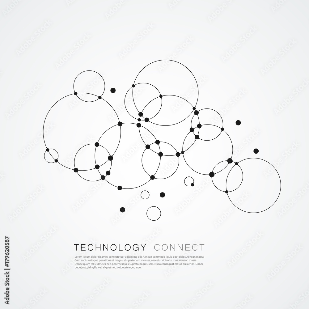 Poster Vector dots and circles connect background. Abstract design