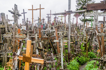 SIAULIAI, LITHUANIA - AUGUST 18, 2016: Detail of crosses at The Hill of Crosses, pilgrimage site in northern Lithuania