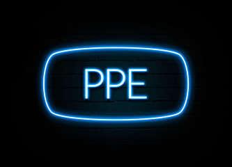 Ppe  - colorful Neon Sign on brickwall