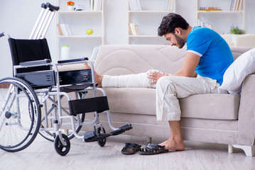 Injured young man recovering at home