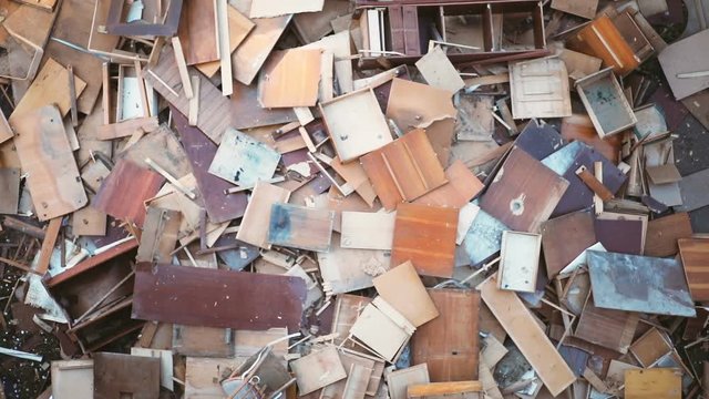 old aged retro crashing furniture falling down balcony bunch tables fallen broken chairs boards outdoor thrown out stool throwing trash junk garbage dust waste material interior used equipment decline