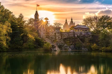 Peel and stick wallpaper Central Park Belvedere Castle at sunset. Belvedere Castle is a folly built in the late 19th century in Central Park, Manhattan, New York City