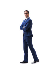 Businessman walking standing side view isolated on white backgro