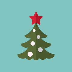 fir spruce pine wood green christmas xmas tree with red star flat icon