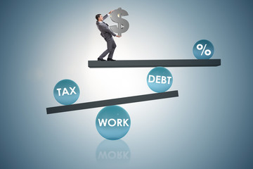 Businessman in debt and tax business concept