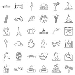 Fototapeta premium Romance icons set, outline style