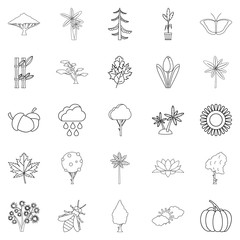 Fototapeta premium Tree leaf icons set, outline style