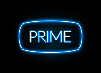 Prime  - colorful Neon Sign on brickwall