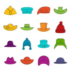 Headdress hat icons doodle set