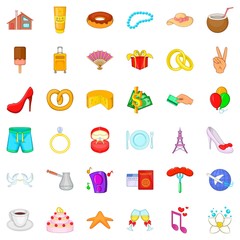 Romance icons set, cartoon style