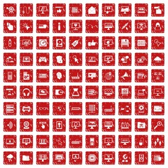100 computer icons set grunge red