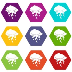 Lightning bolt icon set color hexahedron