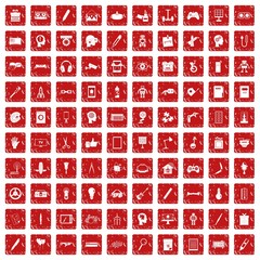 100 creative idea icons set grunge red