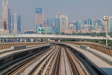 DUBAI, UAE - OCTOBER 21, 2016: Tracks of elevated stretch of Dubai metro, United Arab Emirates