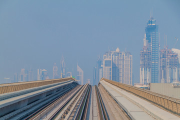 Tracks of an elevated stretch of Dubai metro, United Arab Emirates
