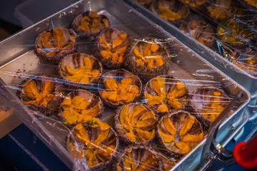 Urchins at a Tokyo seafood market