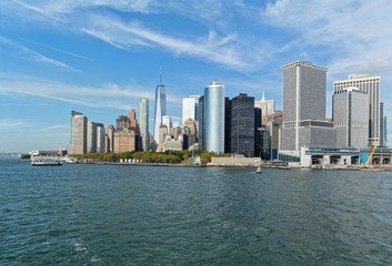 Fototapeta na wymiar Lower Manhattan skyline as seen from ferry. New York City, USA.