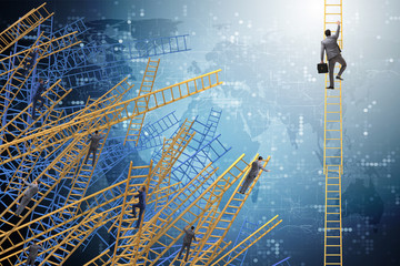  Businessman climbing career ladder in business concept