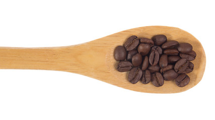 Grains over wooden bamboo spoon. Isolated, White background.