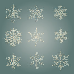 A set of hand-drawn black-and-white snowflake