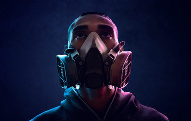 Man wearing respirator mask
